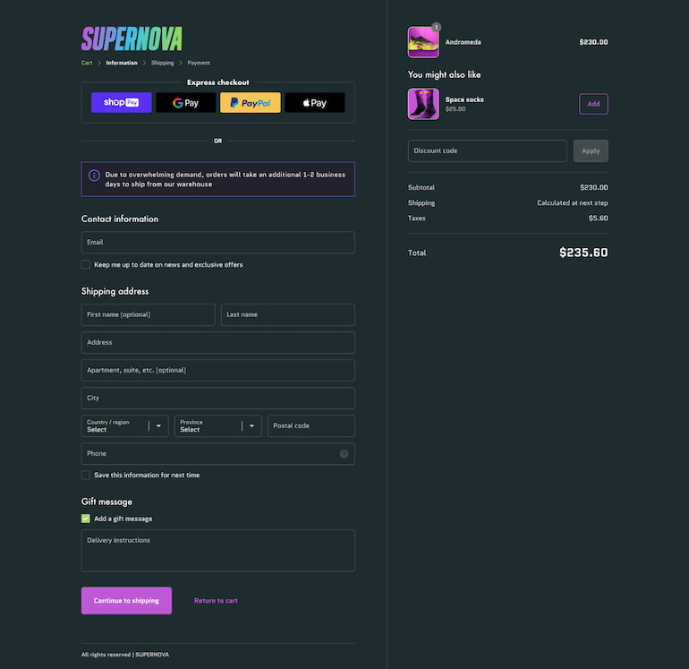 Shopify Checkout UI Extensions Beispiel